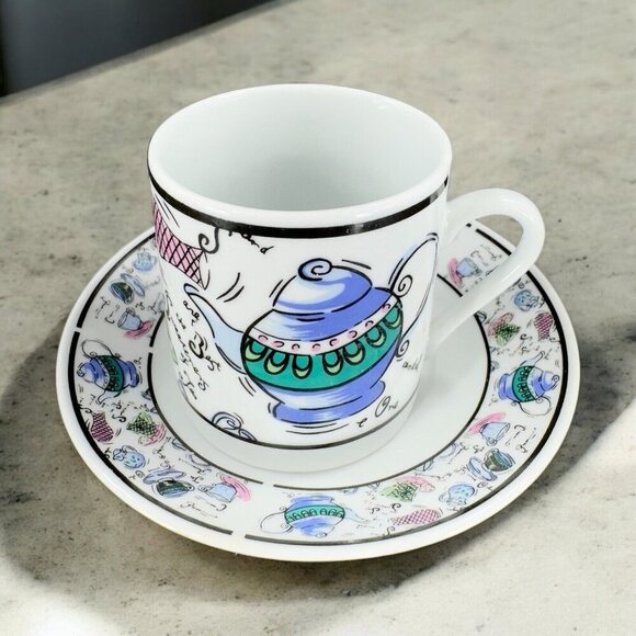 Vintage CHEKOSLOVAKIAN Fine Porcelain Motif Teacup And Saucer Czechoslovakia Set - Picture 1 of 16